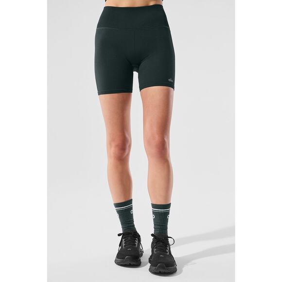 Alo Yoga 5 Seamless Ribbed Favorite Short - Xs Charcoal Green - Picture 1 of 6